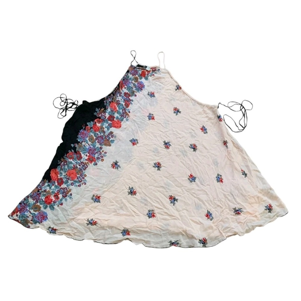 Intimately Free People Floral Halter Trapeze Top Peachy Pink Black Strappy Boho